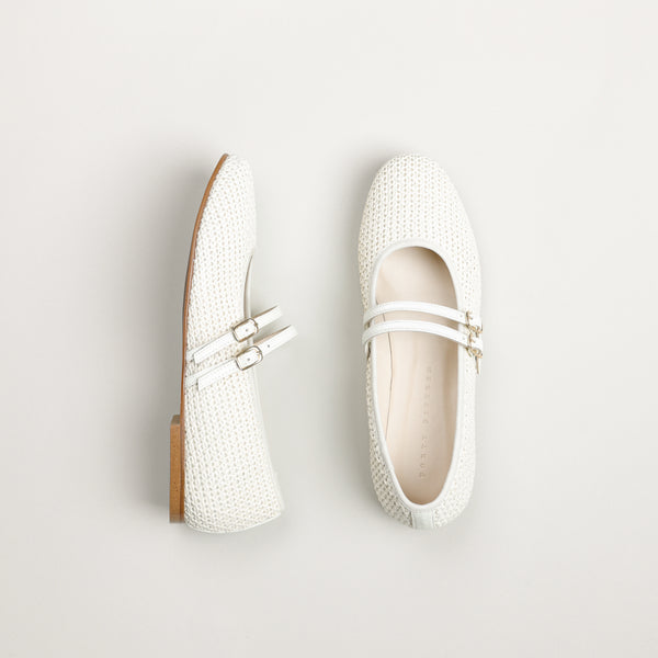 【新品】Tweed Single Strap Flats ecru 38 womens shoes